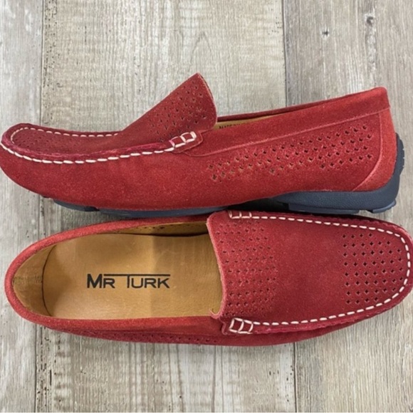MR TURK Trina Turk Palm Canton Red Suede Leather Perforated Loafers Size 9 NIB - Picture 1 of 5